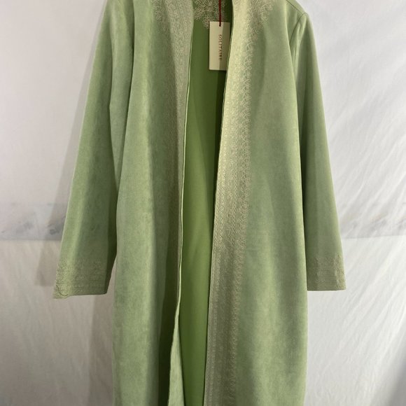 Solitaire Long Sleeve Open Duster Mint Green White Embroidery NWT Women's Size L - Picture 16 of 16